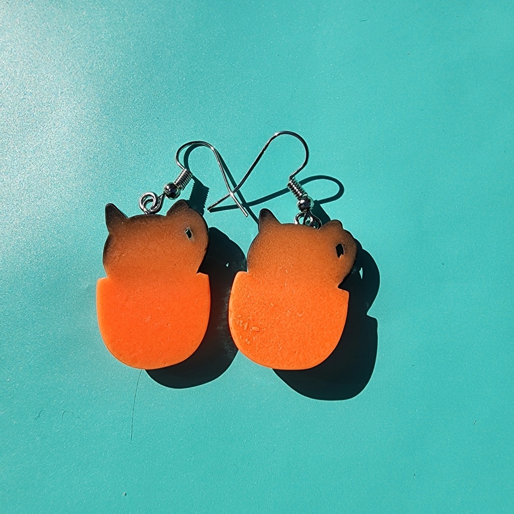 🎆 Black Cat Pumpkin Earrings | Halloween Cat Lover Jewelry | Cute Spooky Dangle - Picture 2 of 3